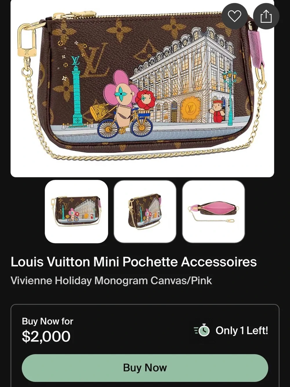 Louis Vuitton Crossbody Pink Vivienne Holiday Limited Edition Mini Pochette - Picture 10 of 10
